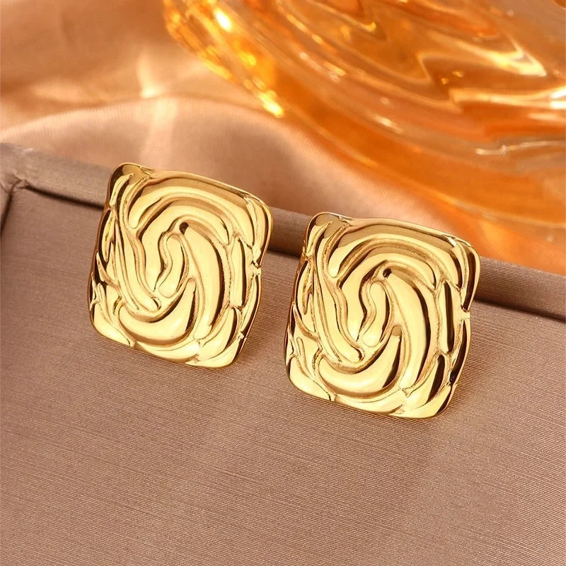 1 Pair Minimalist Sector Leaves Heart Shape Pleated 304 Stainless Steel 18K Gold Plated Ear Studs