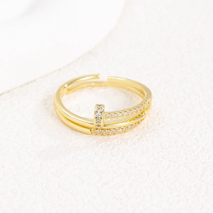 Minimalist Printing Nail Copper Zircon Rings