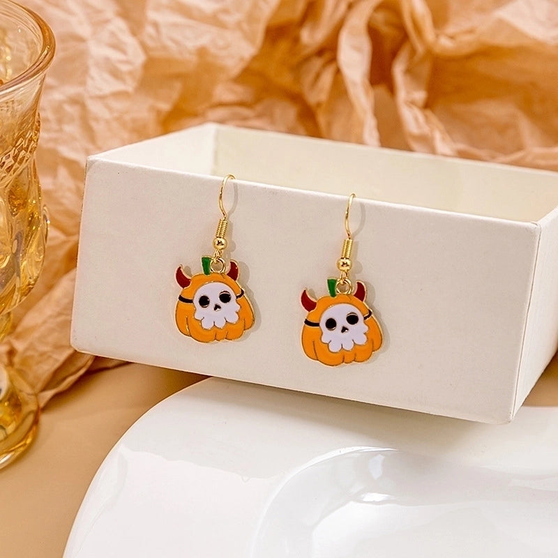 1 Pair Cute Pumpkin Spider Ghost Enamel Alloy Drop Earrings