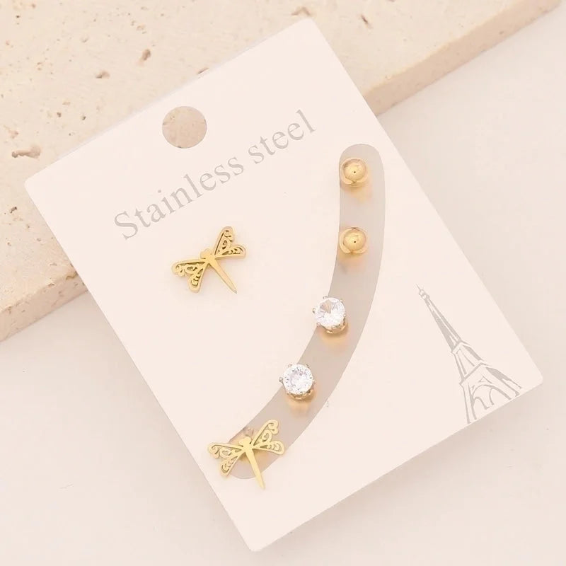 1 Set Preppy Style Minimalist Commute Star Patchwork Stainless Steel 18K Gold Plated Ear Studs