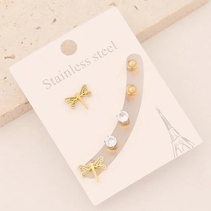 1 Set Preppy Style Minimalist Commute Star Patchwork Stainless Steel 18K Gold Plated Ear Studs
