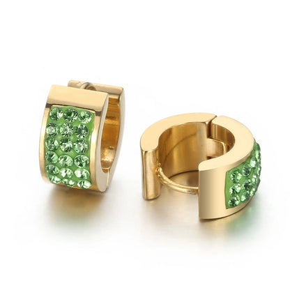 1 Pair Shiny Round Solid Color Inlay Stainless Steel Rhinestones 18K Gold Plated Earrings