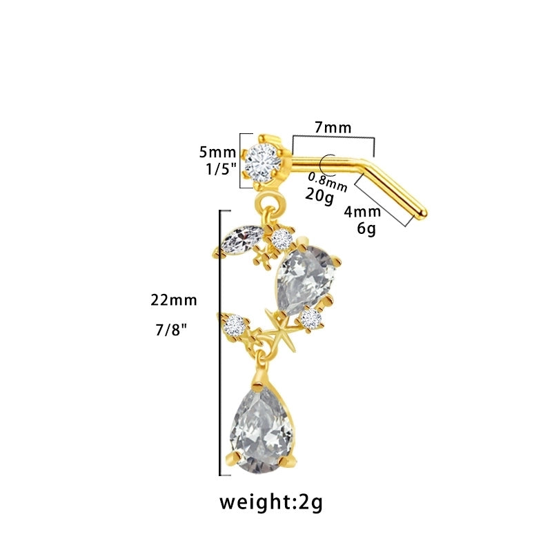 1 Piece Nose Rings & Studs Modern Style Minimalist Star Heart Shape Wings 316L Stainless Steel Copper Plating Inlay Rhinestones Zircon Gold Plated Nose Rings & Studs