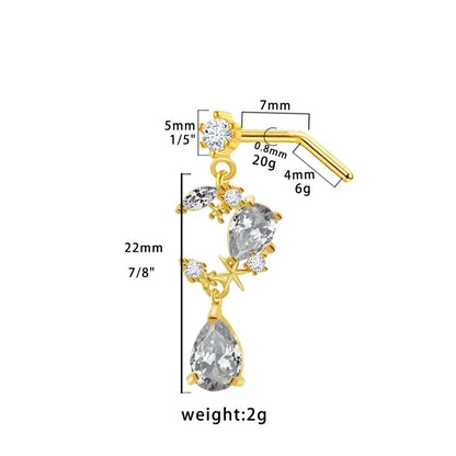 1 Piece Nose Rings & Studs Modern Style Minimalist Star Heart Shape Wings 316L Stainless Steel Copper Plating Inlay Rhinestones Zircon Gold Plated Nose Rings & Studs