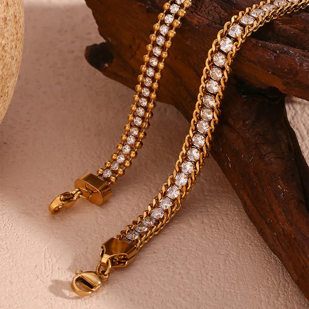 Women Fashion Circle Geometric Stainless Steel 18K Gold Plated Bracelets