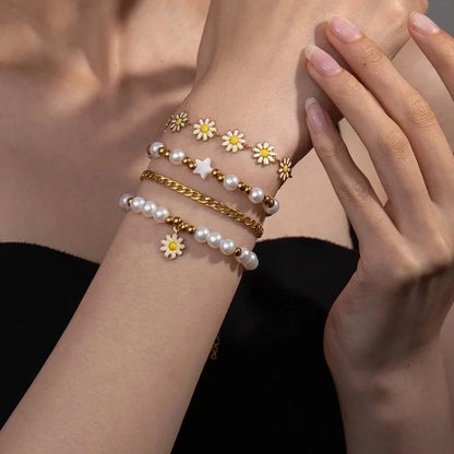 Elegant Cute Streetwear Geometric 304 Stainless Steel 18K Gold Plated Artificial Pearls Bracelets In Bulk