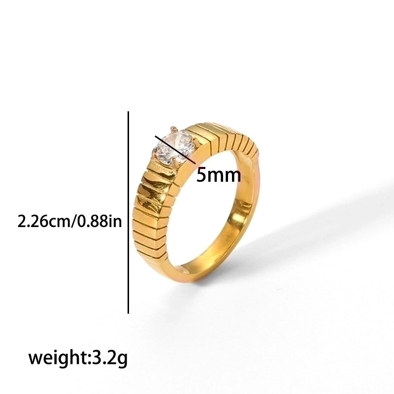 304 Stainless Steel Retro Polishing Plating Circle Zircon Rings