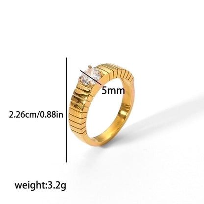 304 Stainless Steel Retro Polishing Plating Circle Zircon Rings
