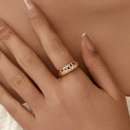 Copper 18K Gold Plated Inlay Semicircle Round Petal Zircon Open Rings