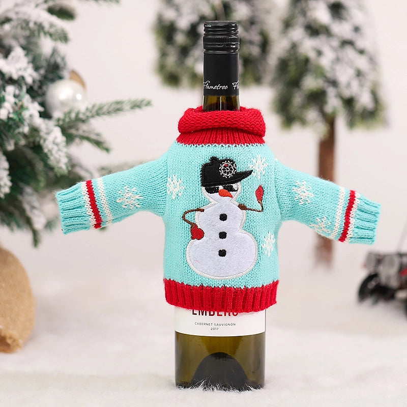 Cross-Border New Arrival Christmas Decoration Knitted Clothes Wine Cover Red Wine Bottle Bag Restaurant Festival Layout Supplies