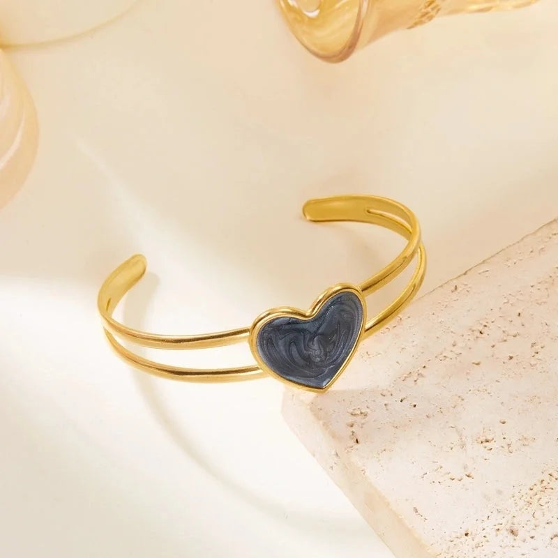 Elegant Minimalist Heart Shape 304 Stainless Steel Bangle In Bulk