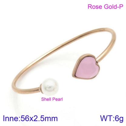Modern Style Minimalist Heart Shape Stainless Steel Titanium Steel 18K Gold Plated Glass Stone Pearl Bangle In Bulk