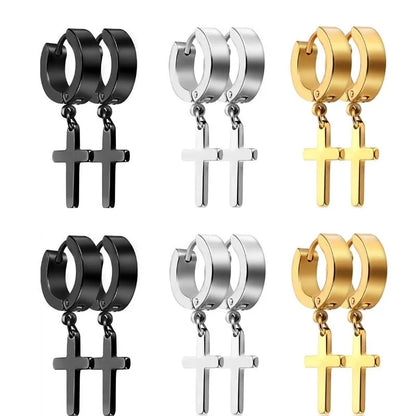 Korean Fashion Simple Cross Titanium Steel Men\'s Earrings Earrings Earrings Earrings Designed Hot Women\'s Fashion