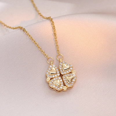 Minimalist Heart Shape Titanium Steel Inlay Rhinestones Women\'s Pendant Necklace