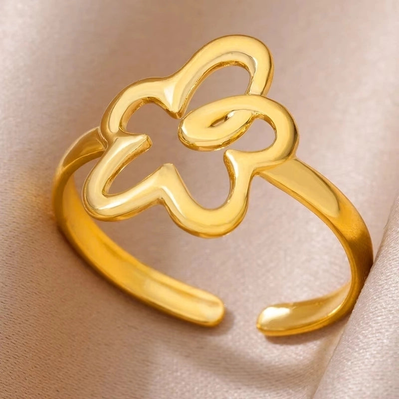 Copper 18K Gold Plated Flower Zirconia Open Rings Rings