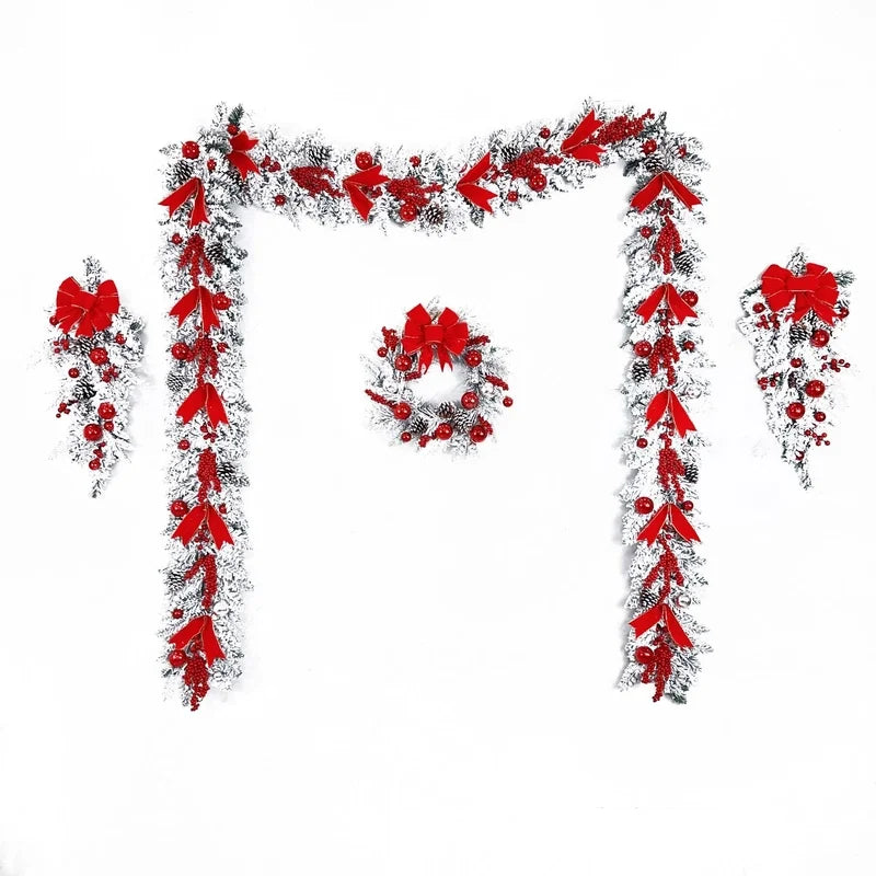 Christmas Flocking Wreath Door Hanging Christmas Decorations Christmas Wreath Rattan Pendant Decoration Home Decoration