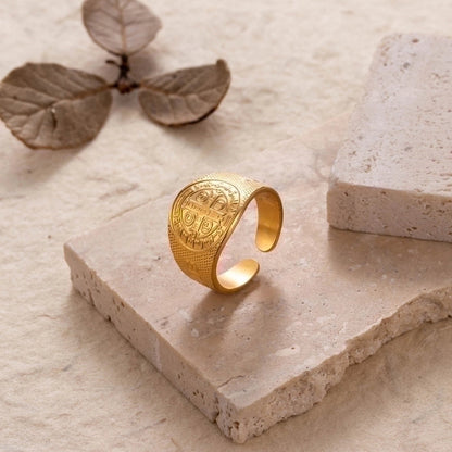 Retro Solid Color 304 Stainless Steel Plating Wide Band Ring Open Ring