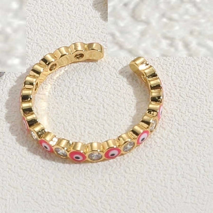 Cute Vintage Style Minimalist Devil's Eye Copper Enamel Plating Inlay Zircon 14k Gold Plated White Gold Plated Open Rings