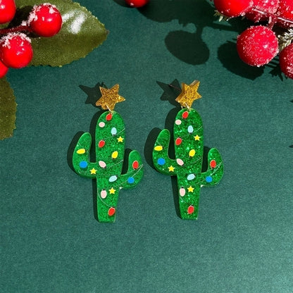 1 Pair Casual Minimalist Cactus Christmas Tree Arylic Drop Earrings