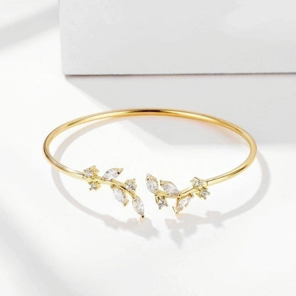 Elegant Leaf Copper Plating Zircon Bangle