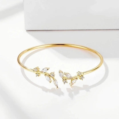 Elegant Leaf Copper Plating Zircon Bangle