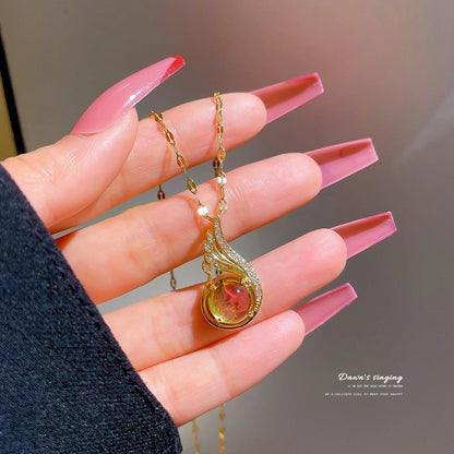 Fashion Geometric Titanium Steel Copper Plating Artificial Diamond Necklace