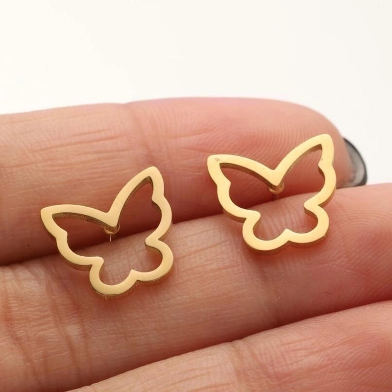 1 Pair Minimalist Butterfly Plating Hollow Out 304 Stainless Steel 18K Gold Plated Ear Studs