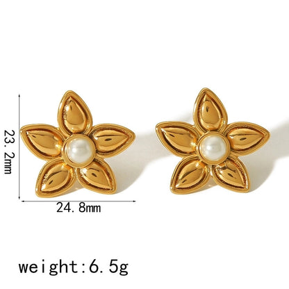 1 Pair Elegant Retro Flower Petal 304 Stainless Steel Drop Earrings