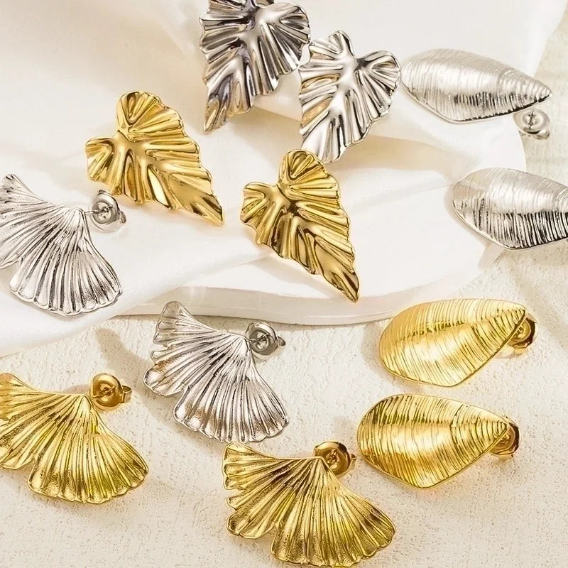1 Pair Casual Leaves Plating Stainless Steel 14k Gold Plated Ear Studs