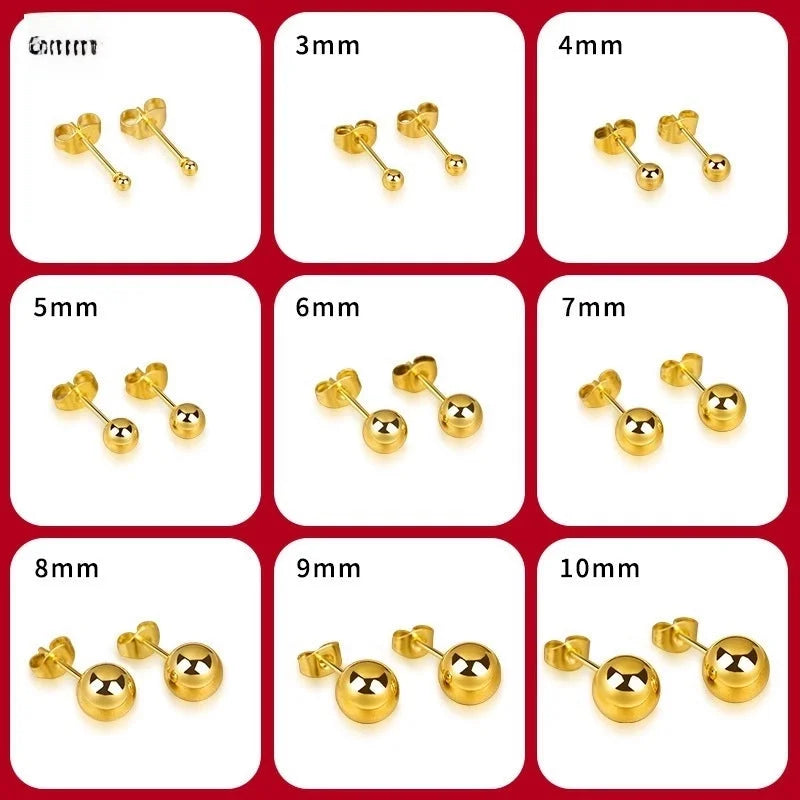 Distinctive Round Bead Earrings Beanstalk Earrings 2-8mm Electroplated Stainless Steel Earrings Women And Men Titanium Steel Earrings