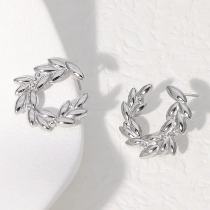 Minimalist Leaf Wheat Stainless Steel Electroplating Stud Earrings
