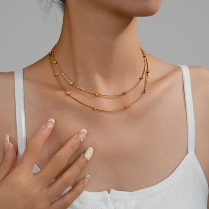 Double-Layer Choker Titanium Steel Necklace Three-Layer Blade Chain Snake Bones Chain Stainless Steel Jewelry Summer Non-Fading Female