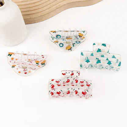 2 Pieces Christmas Transparent Claw Clip Gingerbread Man Christmas Tree Pattern Hair Clip Atmosphere Shark Clip Hair Accessory