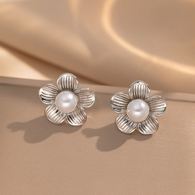 2 Pieces Moderate Luxury Flower Copper Diamond Inlay Stud Earrings