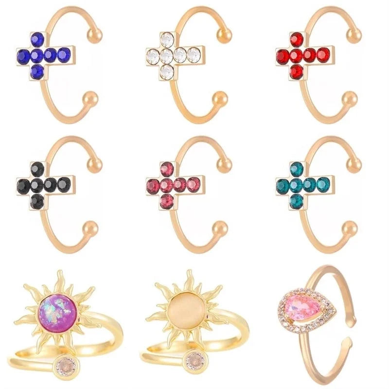 Copper Gold Plated Silver Plated Inlay Geometric Cross Zircon Open Rings