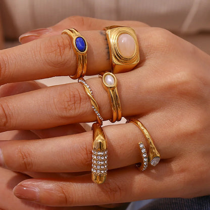 Women Fashion Circle Geometric Stainless Steel 18K Gold Plated Rings