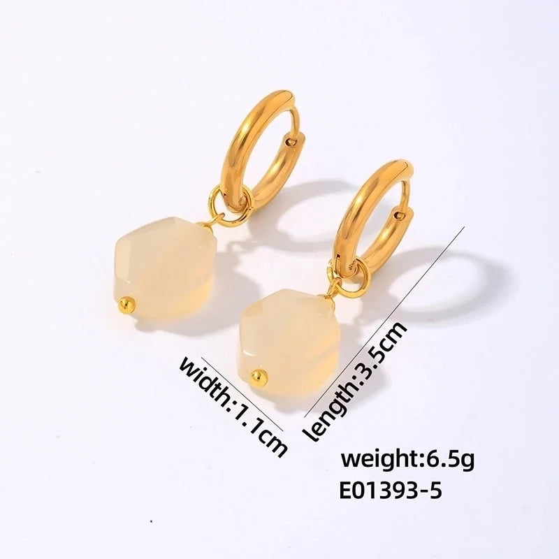 1 Pair Lady Minimalist Commute Geometric 304 Stainless Steel Natural Stone Drop Earrings