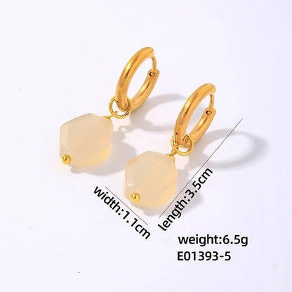 1 Pair Lady Minimalist Commute Geometric 304 Stainless Steel Natural Stone Drop Earrings