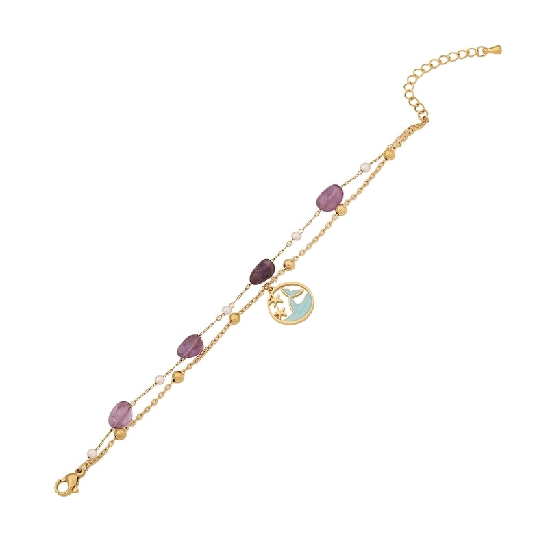 Beach Minimalist Shell 304 Stainless Steel Natural Stone 18K Gold Plated Bracelets In Bulk