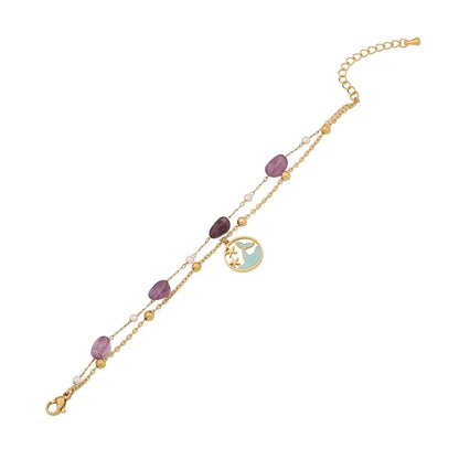 Beach Minimalist Shell 304 Stainless Steel Natural Stone 18K Gold Plated Bracelets In Bulk