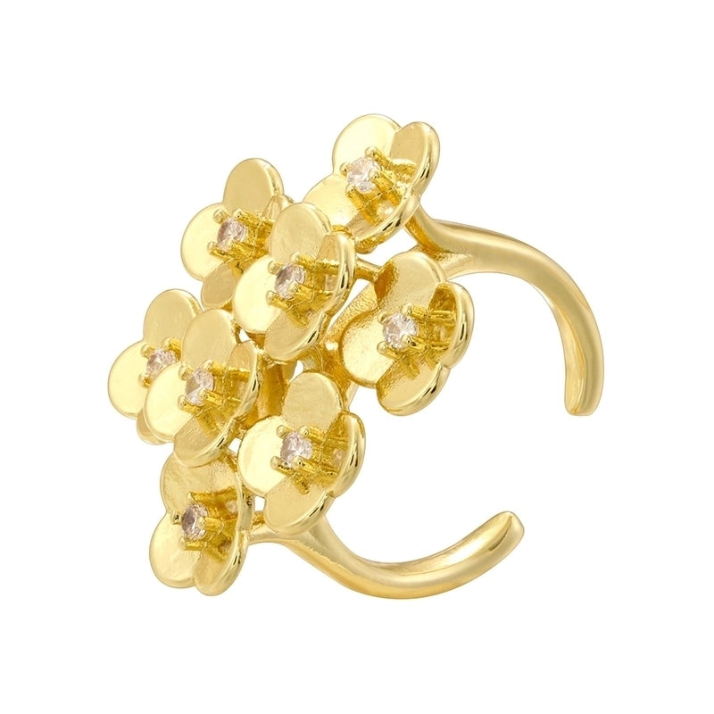 Copper 18K Gold Plated Pearl Plating Inlay Petal Artificial Pearls Zircon Open Rings