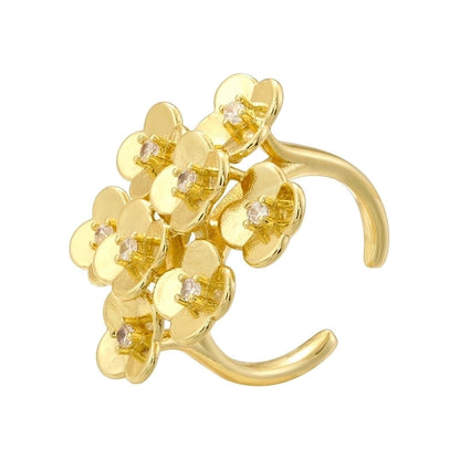 Copper 18K Gold Plated Pearl Plating Inlay Petal Artificial Pearls Zircon Open Rings