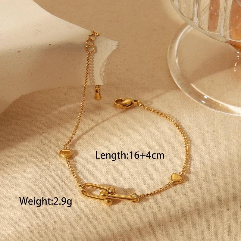 Luxurious Minimalist Commute Solid Color Horseshoe Buckle 304 Stainless Steel 18K Gold Plated Imitation Pearl Bracelets Necklace