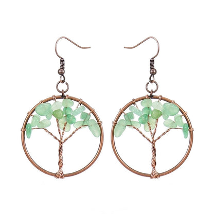 1 Pair Ethnic Style Pastoral Tree Hollow Out Natural Stone Copper Drop Earrings