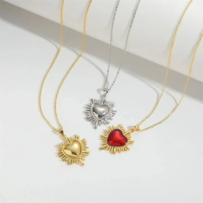 Copper 14K Gold Plated Enamel Sun Heart Shape Copper Necklaces