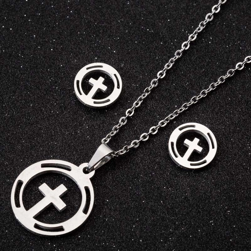 Minimalist Geometric Leaf Heart Shape Stainless Steel Plating Earrings Necklace 1 Set