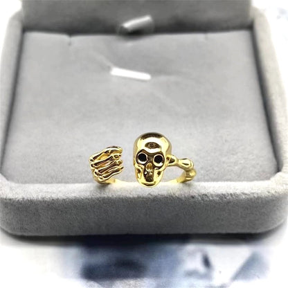 925 Sterling Silver Hand Skull Open Rings