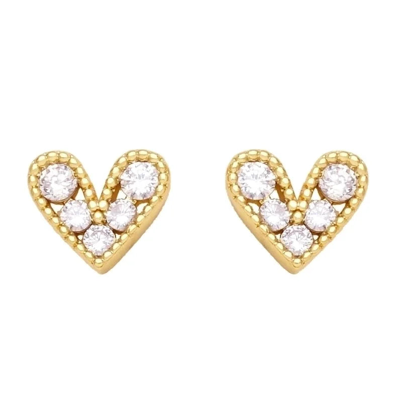 Fashion Heart Copper Artificial Gemstones 18k Gold Plated Earrings Ear Studs