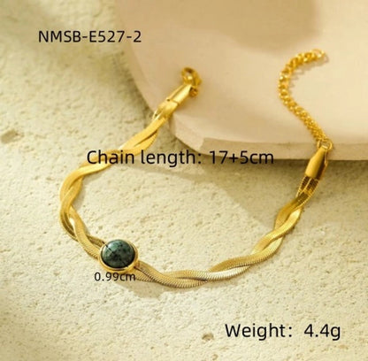 IG Style Geometric 304 Stainless Steel 18K Gold Plated Natural Stone Snake Chain Bracelets In Bulk