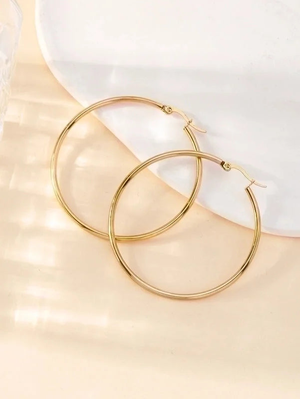 1 Pair Y2k Lady Artistic Solid Color Stainless Steel Hoop Earrings
